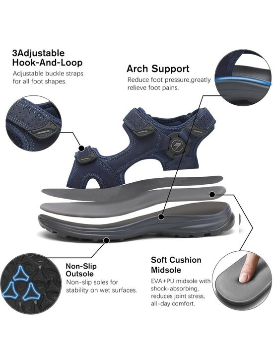 Men\'s Navy Blue Leather Athletic Sandals Sport Outdoor Hiking Sandals Open Toe